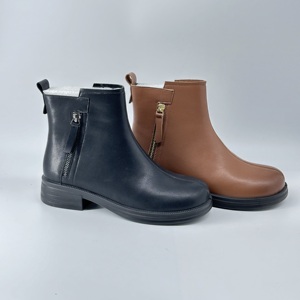 Sepatu bot Chelsea hak rendah wanita, Kasut Ankle ritsleting samping gaya Barat kulit asli PU EVA musim dingin musim gugur - Product Image 3