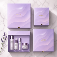 Boîte à tiroir rigide de luxe avec logo personnalisé, texture ondulée violette, pour emballage de cosmétiques, de produits de beauté et de soins de la peau, boîte cadeau en papier coulissante, vente en gros