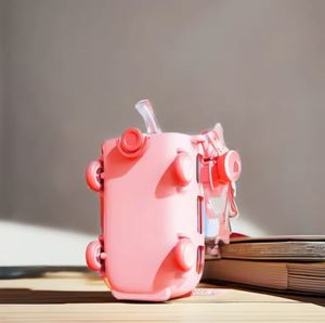 Portable Shoulder Strap Kids School <b>Baby</b> <b>Toy</b> Water Bottle Adorable Bus Shape Straw 900ml Eco-Friendly Boiling Water Applicable - Product Image 4