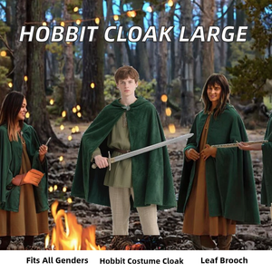 Accessoire de costume de <span class=keywords><strong>ranger</strong></span> médiéval : Cape à capuche en velours, Chemise en lin à lacets, Ceinture en cuir celtique, Protège-poignets à rivets, Porte-clés squelette - Product Image 3