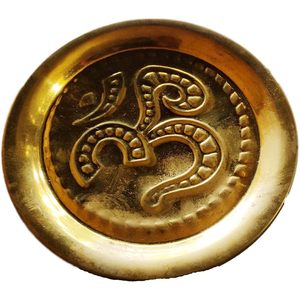 PARIJAT HANDICRAFT Brass 3 Inch Small Decorative Pooja Plate Chandan Prasad <b>Engraved</b> Thali Design <b>plaque</b> - Product Image 3