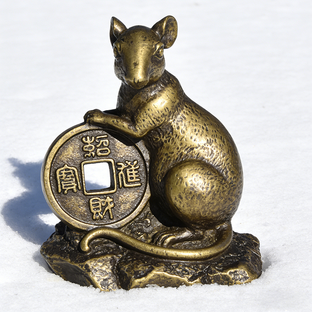 Chinese Zodiac Rat Statue Mouse Figurine Feng Shui Animal Redwood Color