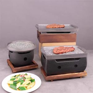 Pietra lavica quadrata per grigliare bistecche con fornello a alcol portatile, set di pentole da esterno per cottura - Product Image 5
