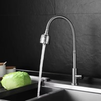 Robinet de cuisine Genbor S6862 en acier inoxydable nickelé, finition brossée, rotation à 360°, double fonction pulvérisation, eau froide uniquement, vente en gros usine