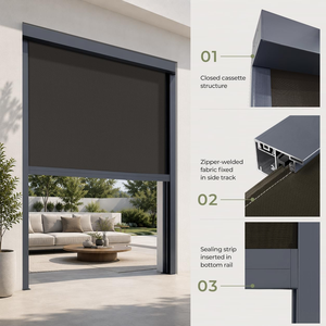 Out Door Patio Sun <b>Shade</b> Windproof Waterproof Zip Screen Sun Shading Balcony Sun <b>Shades</b> Outdoor Roller Blinds - Product Image 4
