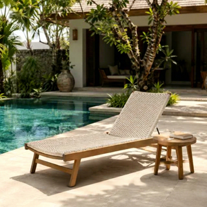 Samodra Premium Chaise longue moderne en bois de teck avec corde tressée élégante, durable, réglable, pliable, écologique, portable, pour villa - Product Image 1