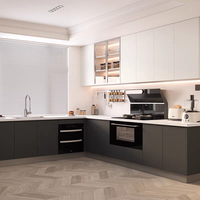 Ensemble de cuisine moderne à grande échelle avec îlot, ensemble complet de meubles de cuisine écologiques, y compris les accessoires de robinetterie