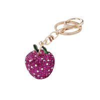 Glinsterende rhinestone appel sleutelhanger bling kristallen fruit tasbedel voor vrouwen kerstcadeau