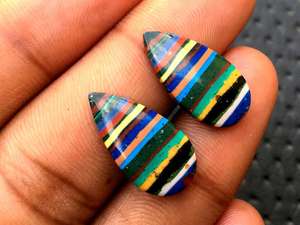 Natural <b>Rainbow</b> Calcsilica Smooth Pear Shape Cabochons 2-Piece Loose Gemstone for Handmade Jewelry Wholesale Stone Beads - Product Image 2