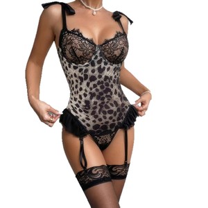 Lingerie sexy européenne et américaine, combinaison sexy en dentelle et imprimé <span class=keywords><strong>léopard</strong></span>, avec bas résille et ceinture sexy - Product Image 5