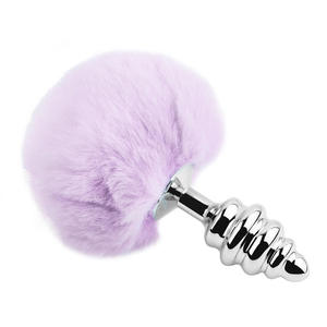 Queue de lapin artificielle en gros avec plug anal en forme de fil, jouets sexuels pour couples, plug anal argenté, outils de plaisir sexuel - Product Image 4