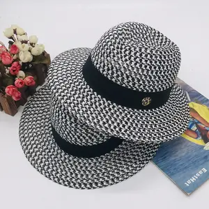 Flat Top Ribbon Band Sombreros de paja Diseño personalizado Decoración Straw Boater Natural Superior Straw Jazz Hat