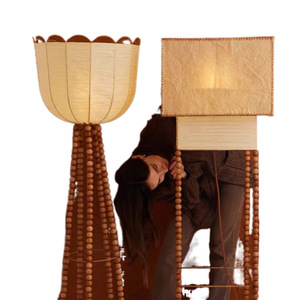 Vintage Solid Wood Wall <b>Lamp</b> Fabric Shade LED Light Source 220V Wabi Sabi Style Changeable Color for Living Room Bedroom <b>Study</b> - Product Image 5