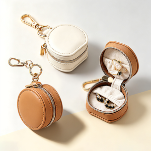 Manufacturer Wholesale Premium PU Leather Portable Travel Zipper Classic Elegant Vintage <b>Jewelry</b> <b>Storage</b> Bag Earrings Studs - Product Image 4
