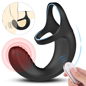 Anneau vibrant en silicone pour adultes avec télécommande, stimulation testiculaire longue durée, blocage du sperme et masseur de prostate - Product Image 2