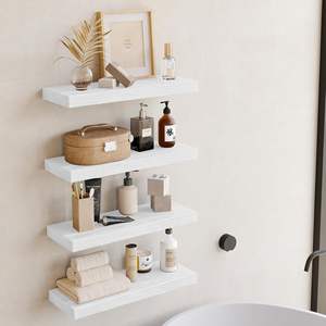 Étagère Flottante en Bois Style Campagne de 40,1 cm (15,8 Pouces), Ensemble de 4 Pièces avec Supports Invisibles, Décoration <span class=keywords><strong>Murale</strong></span> pour Salle de Bain, Salon, Chambre - Product Image 4