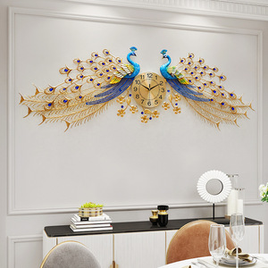 Grandes horloges murales en métal style paon double pour la décoration du salon, montres murales pour la maison - Product Image 2