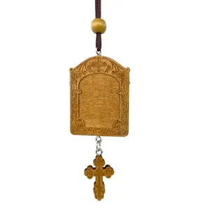 Handmade Religious Orthodox Talisman Protection Carved Wood Cross Pendant Hanging of Auto Decoration