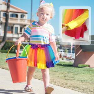 2 jupes <span class=keywords><strong>tutu</strong></span> arc-en-ciel pour filles, jupes de danse en tulle superposées au crochet, robe de danse néon avec nœud pour cheveux - Product Image 4