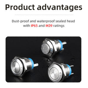 Interrupteur à bouton poussoir en métal 19 mm en acier inoxydable <span class=keywords><strong>2</strong></span> broches étanche IP65 250 V 3 A à verrouillage pour interrupteurs de démarrage industriels pour CCC CE - Product Image 4