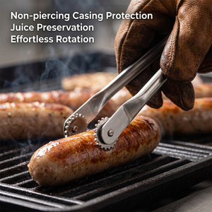 Accessoires de cuisine en acier inoxydable pour grillades de viande, pinces de cuisine longues pour barbecue, rouleau à saucisses et hot-dogs - Product Image 5