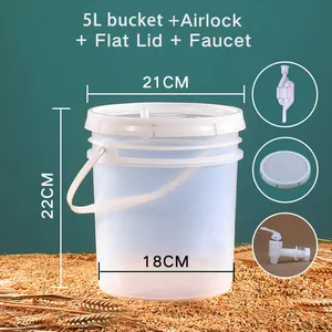 Wholesale 5L Home Brewing Equipment Air Tight Durable Container Ferment Plastic Bucket With Lid
