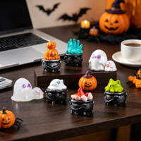 Mini-ensemble de statues en résine d'Halloween : Fantôme, Citrouille, Chat, Chaudron – Décoration de table – Vente en gros