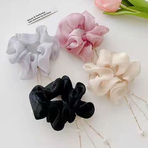 MYLULU Pearl Tassel Large Intestine Scrunchie Female Tie Head Rope Women <strong>Scrunchies</strong> Hair Ties With Pearl <strong>Chain</strong>
