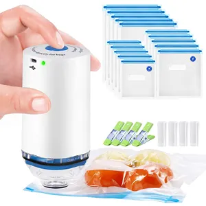 2022 Upgrade Portable Mini USB Rechargeable Vacuum Pump Electric Handheld Food Vacuum Sealer Set With 15PCS Vacuum Seal Bags