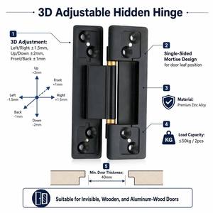 Mini Single <b>Side</b> Concealed Hinge 77x28x8mm Matte <b>Black</b> Zinc Alloy Invisible Hinge for <b>Cabinet</b> and Hotel Extremely Narrow Door - Product Image 4