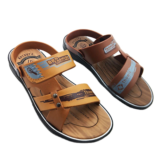 Мужские кожаные сандалии на плоской подошве, коричневые, черные, из ПВХ, лето 2020