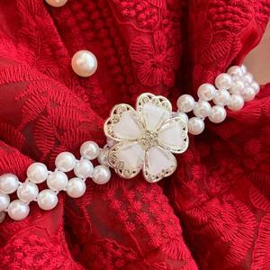 Abiti francesi mondani stile retrò pizzo ricamato abito <span class=keywords><strong>donna</strong></span> autunno perla con fibbia vita stringe Vestidos sottili - Product Image 5