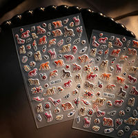 Autocollants 5D en relief stéréo pour ongles, motifs animaux léopard, guépard vintage, patte florale, décorations auto-adhésives pour salon de manucure