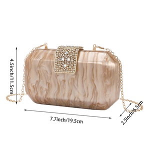Bolso de Noche Acrílico con Cierre de Pedrería para Mujer, Cartera de Mano Cuadrada con Cadena Metálica y Efecto Marmoleado para Banquetes y Cumpleaños - Product Image 2