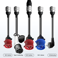 Chargeur de voiture électrique portable 32A 220V AC 7kW Boîte murale domestique avec adaptateur de prise Schuko & Blue CEE & T2 mâle Chargeur de véhicule électrique