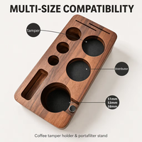 TIKAFE Support de Tamper à Café en Bois d'Acacia 51/53/58mm, Organisateur de Tiroir, Support pour 3/5 Porte-filtres et Moulins, Accessoires Espresso