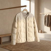 Veste matelassée pour femme, sans col, boutonnée sur le devant, rembourrée de duvet, couleur crème, vêtement d'extérieur pour l'hiver