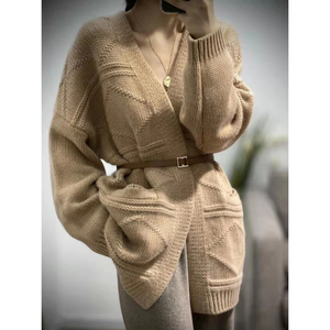 Manteau pull femme épais, ample, paresseux, long, automne et hiver Cardigan en tricot pur cachemire - Product Image 3