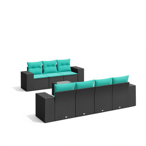 Set Divano da Esterno in Polyrattan Nero con Cuscini, 8 Posti, Stile Contemporaneo, Design Moderno - Product Image 1