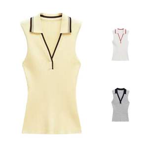 Nouveau Gilet Polo Côtelé Tricoté pour Femme, Style Vintage Sans Manches, Haut Chic - Product Image 1