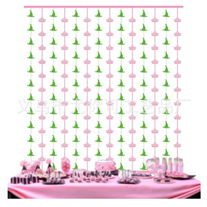 Witch <b>Hat</b> <b>Rain</b> Curtain Decorations For Birthday Party Wall Hanging Die Cutting Design Green Pink Color Theme - Product Image 3