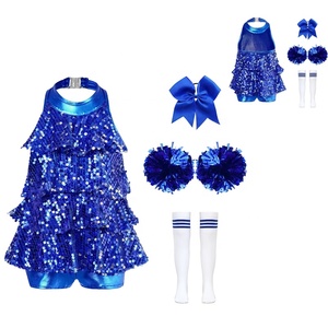 4-16 <b>Girls</b> Kids Cheerleading Uniform Sequin Halter <b>Dress</b> Set with Socks Bow Pom Poms for Toddler Kids Cheer Dance Class - Product Image 4