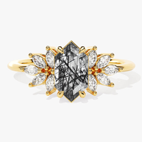 Quartz rutile noir hexagone coupe bague Quartz tourmaliné or Rose 925 argent femmes fiançailles mariage Fine bijoux personnalisés