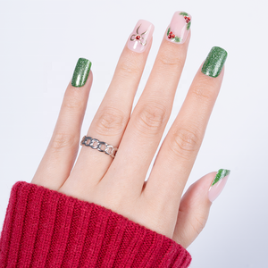 <span class=keywords><strong>Uñas</strong></span> Postizas Francesas con Brillo Verde, Forma Cuadrada, Medianas y Suaves, Hechas a Mano en ABS, 32 Piezas, <span class=keywords><strong>Uñas</strong></span> Artificiales para Chicas - Product Image 1