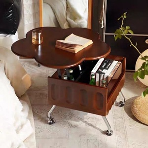 French Style Vintage <b>Solid</b> <b>Wood</b> Petal Shaped Tea <b>Table</b> With Wheels For Living Room Bedroom - Product Image 4