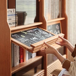 Zeyang Nordic <b>Solid</b> <b>Wood</b> <b>Bookcase</b> Cherry <b>Wood</b> Glass Doors Storage Cabinet Freestanding Bookshelf With Adjustable Partitions - Product Image 4
