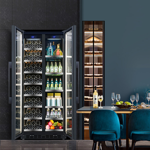 NE-425J-8 Custom logo Dual Zone Double Doors Display Wooden Shelves Wine Beverage Refrigerator Wine <b>Fridge</b> with Light - Product Image 3