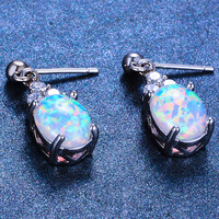 Boucles d'oreilles solitaires en argent 925 avec opale bleue pour femmes, bijoux en opale de feu mexicaine