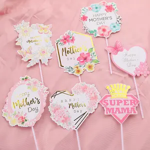 Topper de bolo feliz dia das mães, melhor decoração de bolo XQ040 para festa de aniversário e aniversário, flores rosas e coração, super decorado para fazer bolinhos