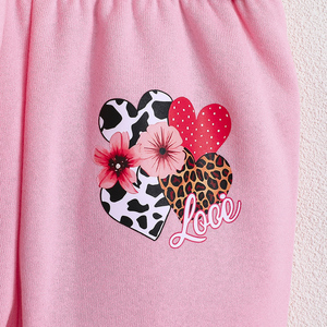 สไตล์ลำลอง อบอุ่นและสบาย ลายเสือดาว ลายวัว ลายหัวใจ ลายดอกไม้ กราฟิกความรัก เสื้อฮู้ดแขนยาว ชุดกางเกงสำหรับเด็กผู้หญิง - Product Image 6